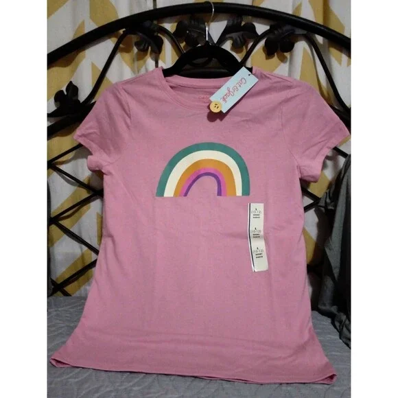 NWT, Cat & Jack Pink T-Shirt W/ Rainbow Girls Size L 10 / 12, Large Short Sleeve - Picture 2 of 10